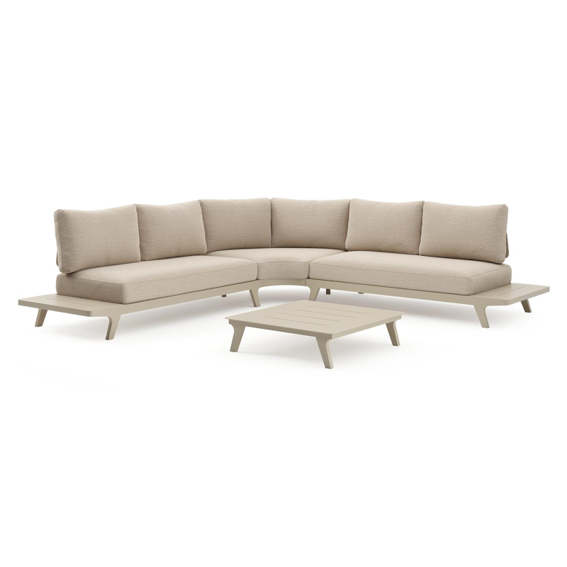 Salon de jardin d'angle Bolzano en aluminium beige et coussins en weather+ softtouch rustic et table basse