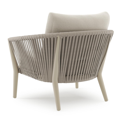 Fauteuil de jardin Orso en aluminium beige en corde ronde tissée verticalement beige et coussins en all weather sunbrella® luxe Lopi Marble