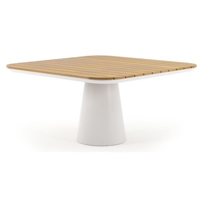 Donato tuintafel vierkant afgerond in wit aluminium en teak - L 148 x B 148 x H 75 cm