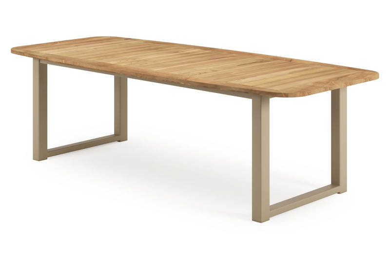 Livo tuintafel bootvorm in beige aluminium en teak - L 250 x B 110 x H 73 cm