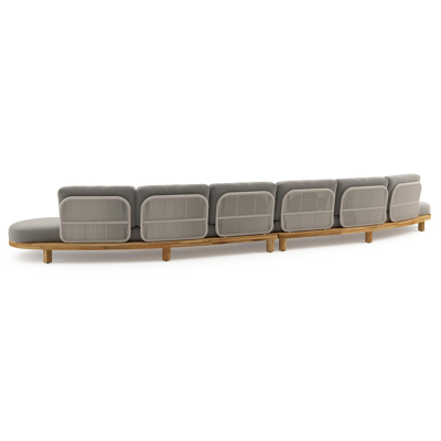 Canapé de jardin Donato en teck et corde ronde tissée verticalement beige et coussins en all weather sunbrella® luxe Lopi Silver