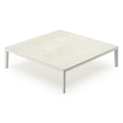Tolosa loungetafel in wit aluminium met sintered stone beige - L 90 x B 90 x H 38 cm
