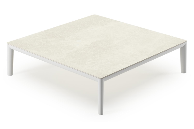 Tolosa loungetafel in wit aluminium met sintered stone beige - L 90 x B 90 x H 38 cm