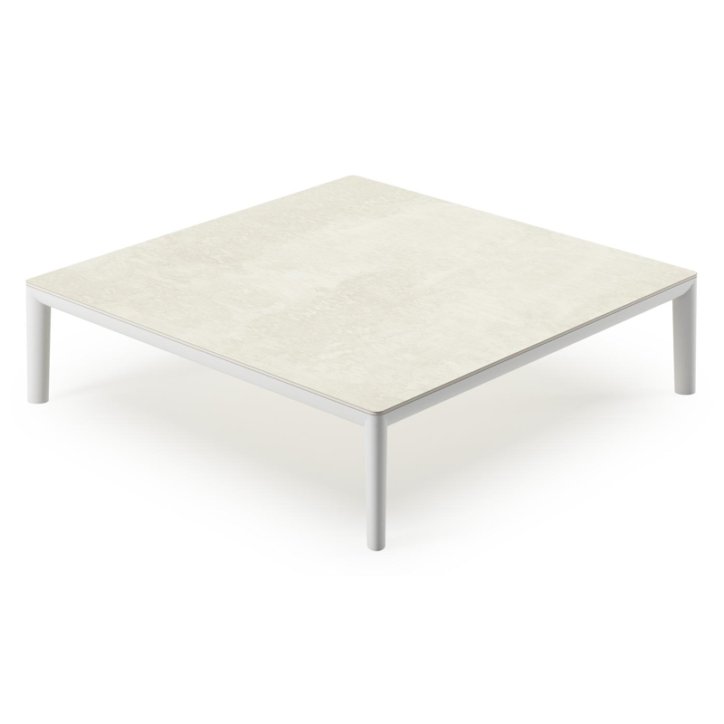 Tolosa loungetafel in wit aluminium met sintered stone beige - L 90 x B 90 x H 38 cm