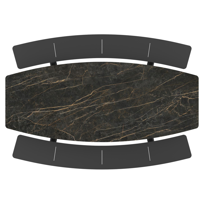 Forno picknicktafel bootvorm in zwart aluminium en volkeramiek black obsession tafelblad - L 240 x B 181 x H 72 cm