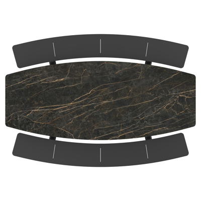 Forno picknicktafel bootvorm in zwart aluminium en volkeramiek black obsession tafelblad - L 240 x B 181 x H 72 cm