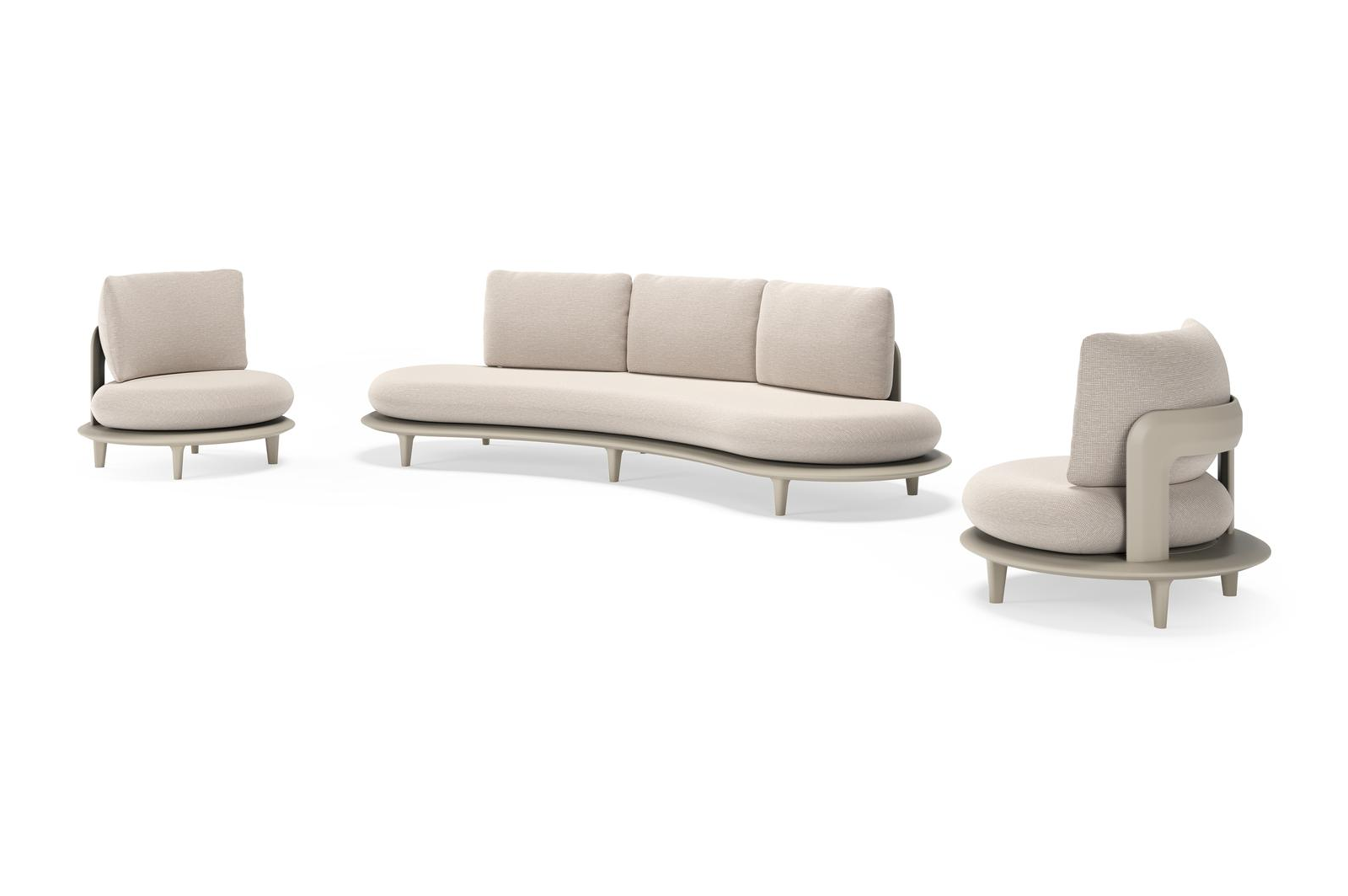 Bomero loungeset in beige aluminium met slow farafra all weather sunbrella® luxe kussen