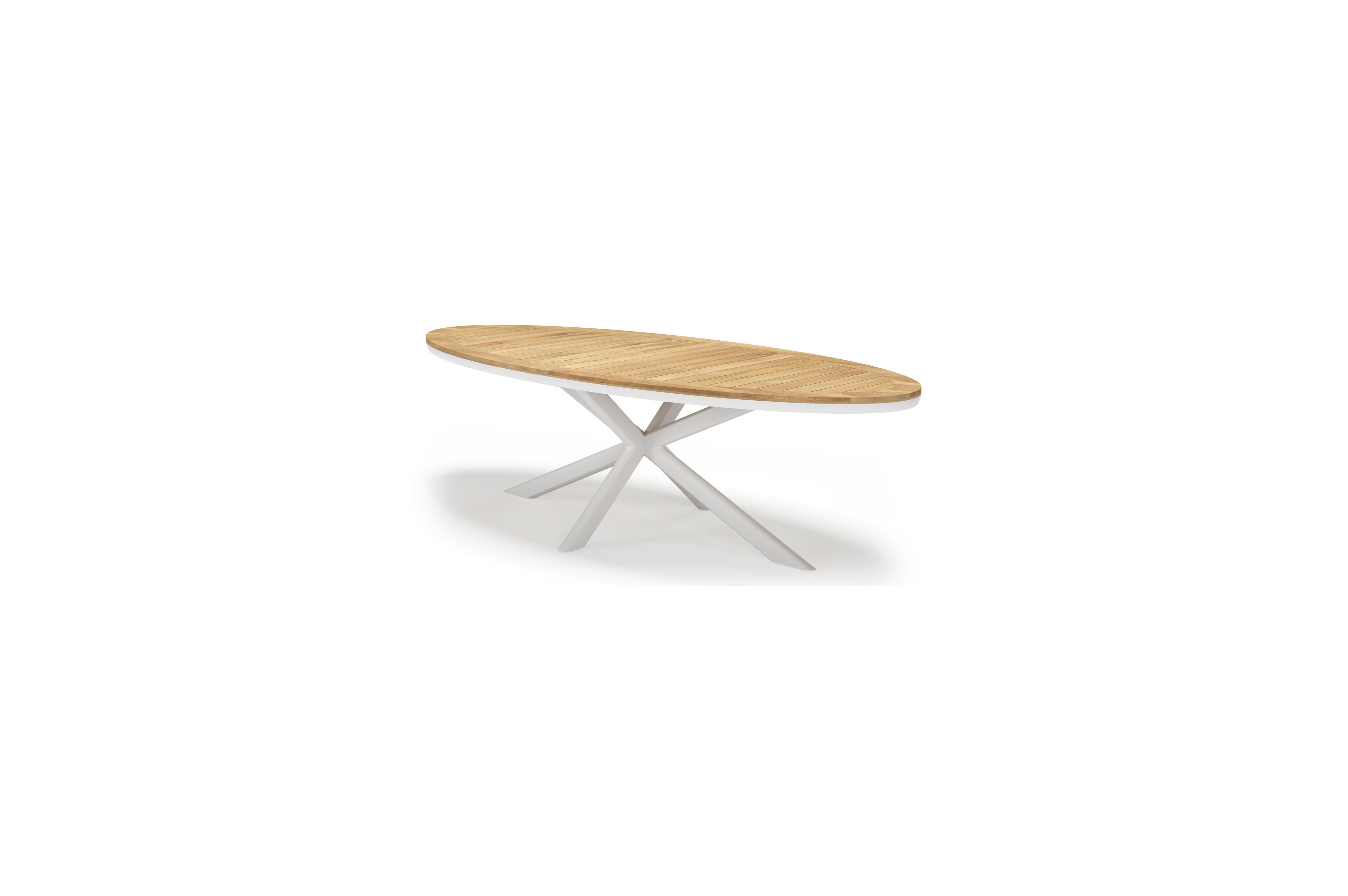 Pamplona ovale tuinset in wit aluminium en teak natural finish met 8 Zamora tuinstoelen