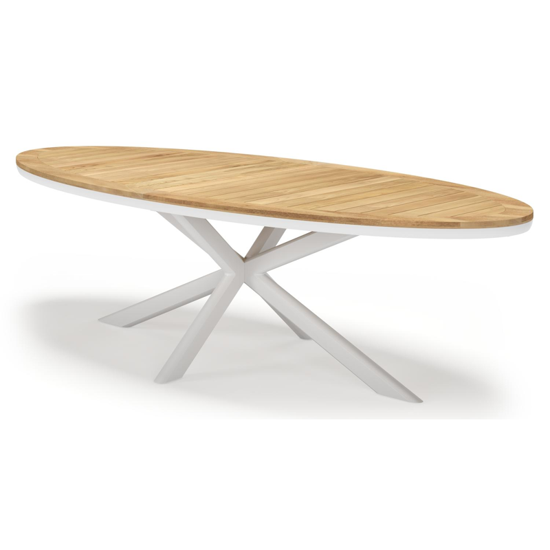 Pamplona tuintafel ovaal in wit aluminium en teak natural finish - L 270 x B 115 x H 72 cm