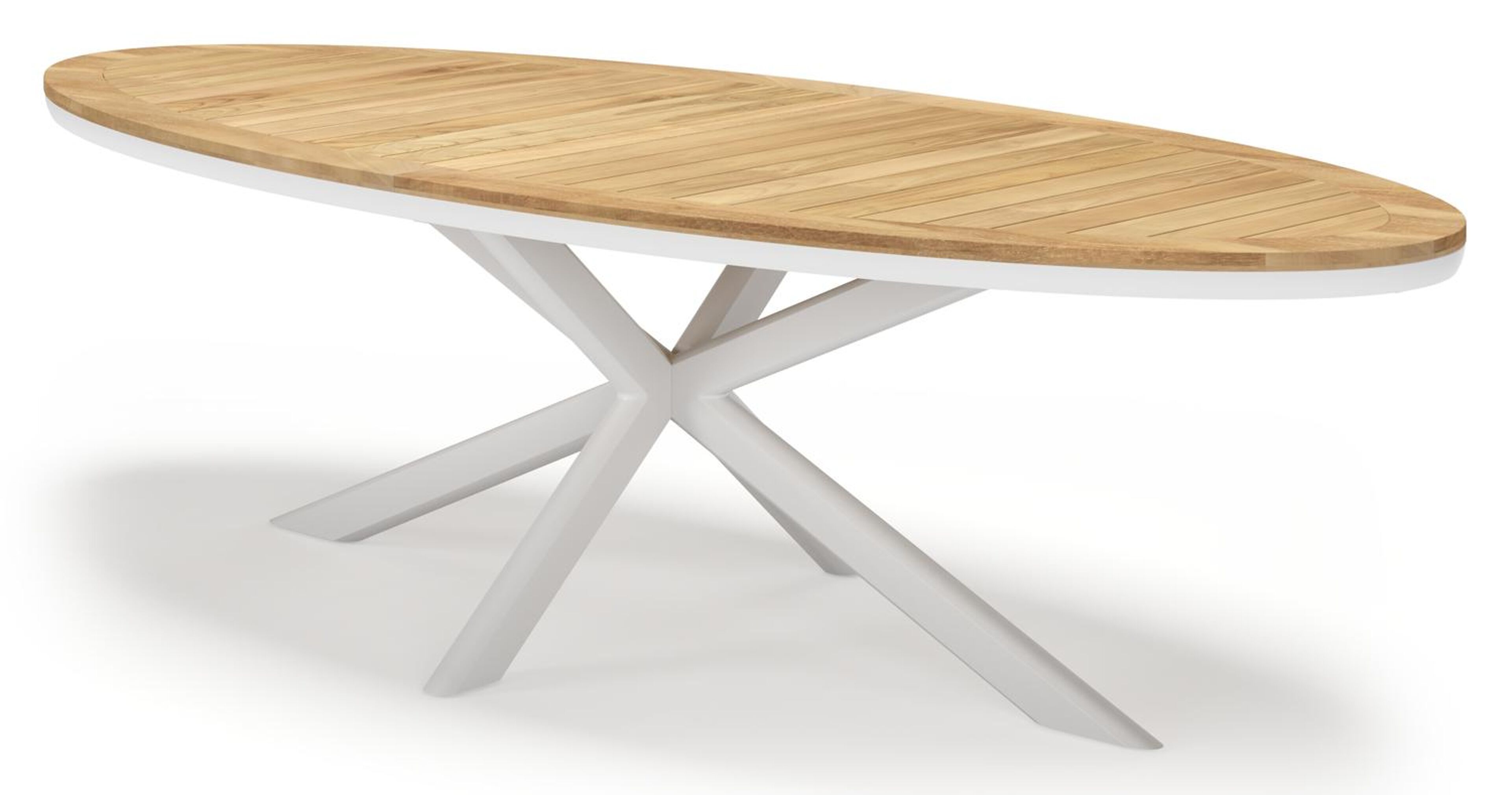 Pamplona ovale tuinset in wit aluminium en teak natural finish met 8 Zamora tuinstoelen