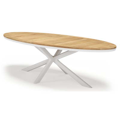 Pamplona tuintafel ovaal in wit aluminium en teak natural finish - L 270 x B 115 x H 72 cm