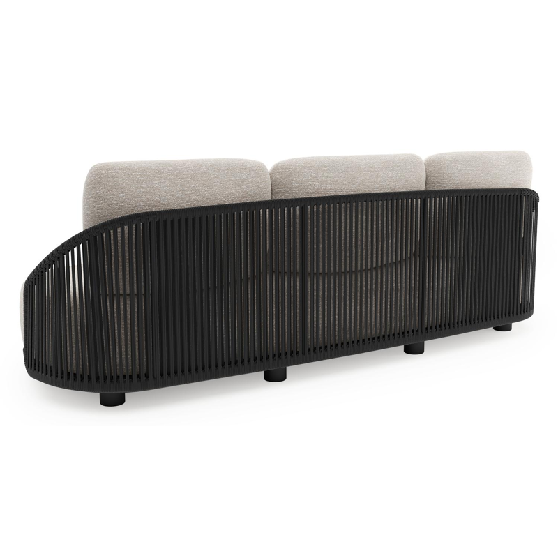 Vadelo loungebank in zwart aluminium en zwart verticaal geweven ronde rope met tundra sand all weather sunbrella® luxe kussen