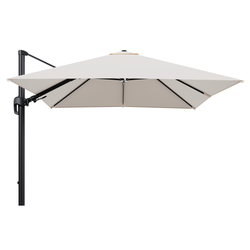 Rufina zweefparasol tiltfunctie in zwart aluminium en parasoldoek in All Weather Sunbrella® Luxe Natte Linen Chalk  - L1 300 x L2 300 cm (zonder voet) (zonder voet)