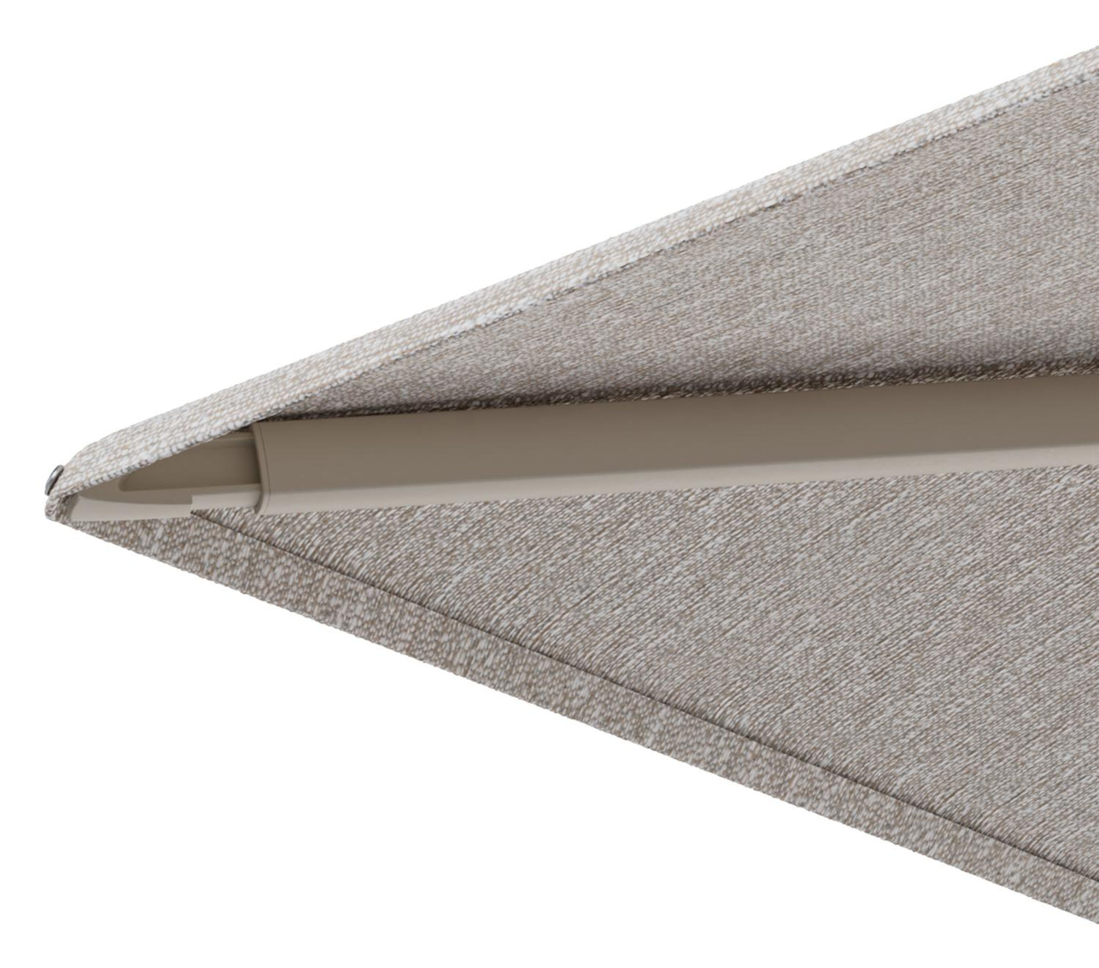 Minore zweefparasol met tiltfunctie in beige aluminium en Tundra Sand All Weather Sunbrella® Luxe parasoldoek - L1 400 x L2 300 cm met parasolvoet Minore 260 kg met wielen