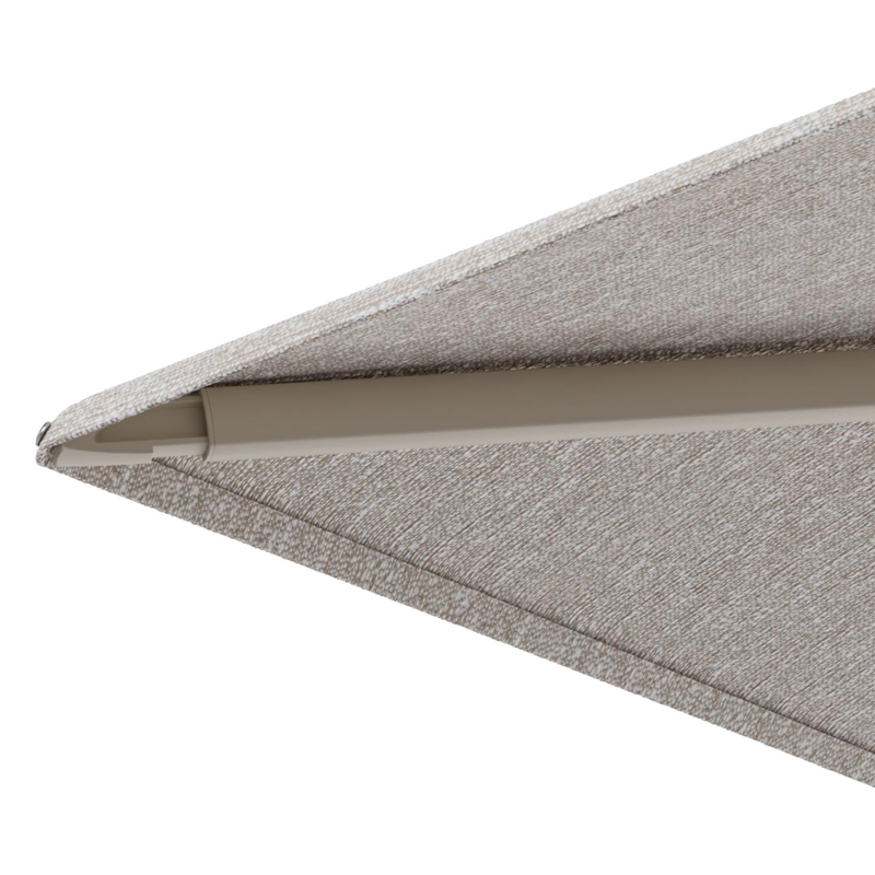 Minore zweefparasol met tiltfunctie in beige aluminium en Tundra Sand All Weather Sunbrella® Luxe parasoldoek - L1 400 x L2 300 cm met parasolvoet Minore 260 kg met wielen