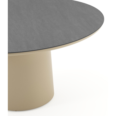 Amico tuintafel rond in beige aluminium en volkeramiek Basalt Black - Dia. 148 x H 73.5 cm
