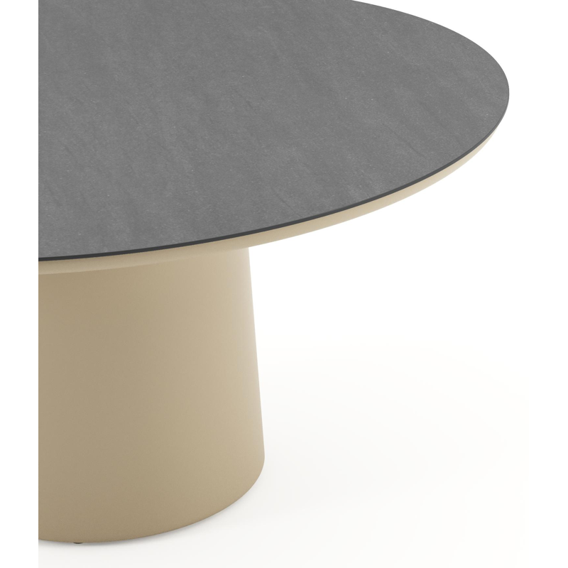 Amico tuintafel rond in beige aluminium en volkeramiek Basalt Black - Dia. 148 x H 73.5 cm