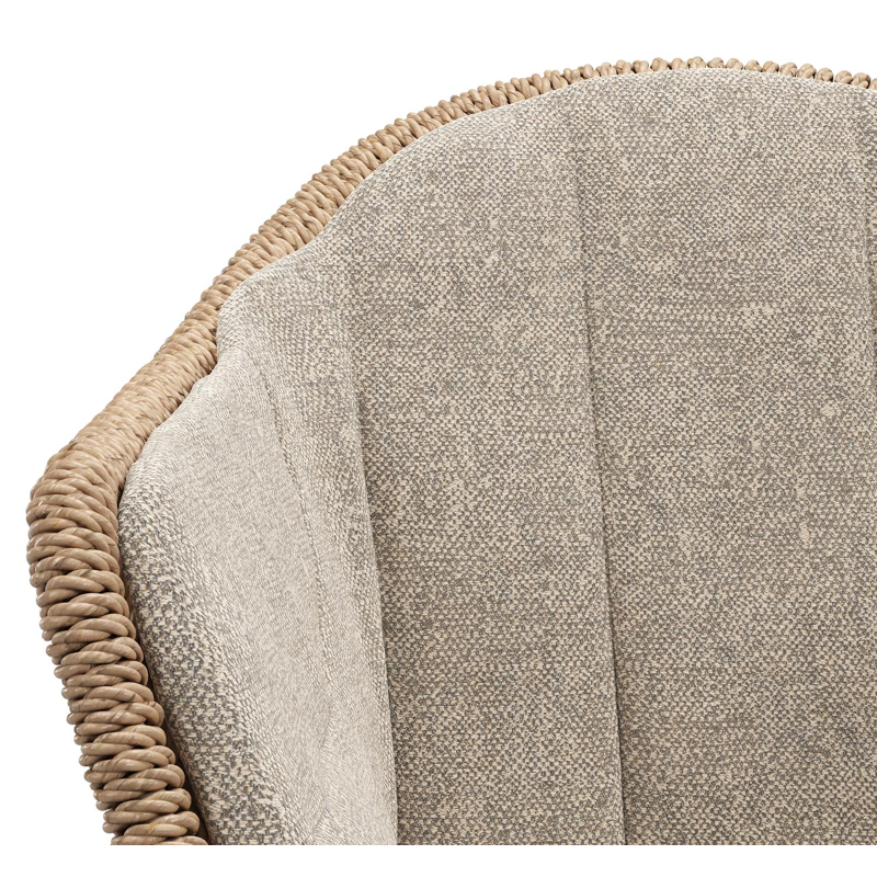 Pagino tuinstoel in wit aluminium en naturel ronde wicker met zitkussen in All Weather Sunbrella® Luxe Chartres Pewter