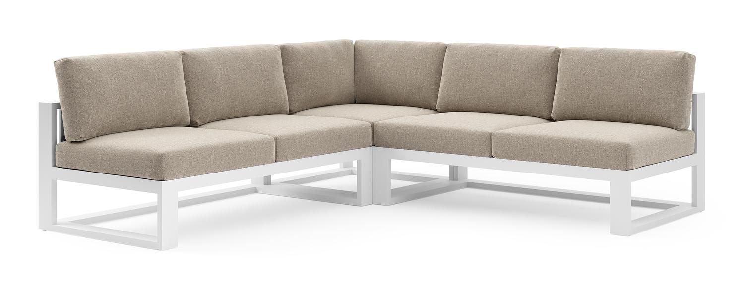 Verato loungehoek in wit aluminium met chartres pewter all weather sunbrella® luxe kussen