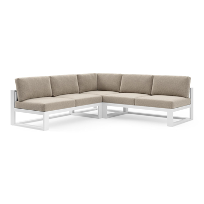 Verato loungehoek in wit aluminium met chartres pewter all weather sunbrella® luxe kussen