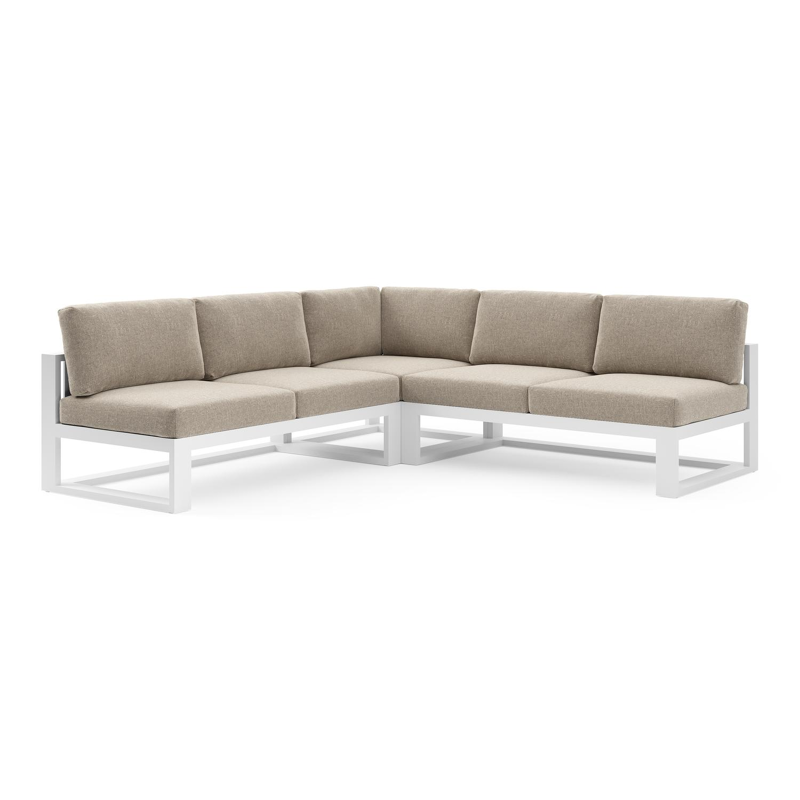 Verato loungehoek in wit aluminium met chartres pewter all weather sunbrella® luxe kussen