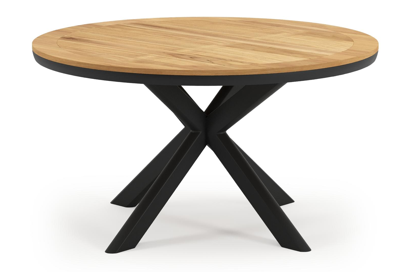 Pamplona tuintafel rond in zwart aluminium en teak Naturel - Dia. 140 x H 72 cm