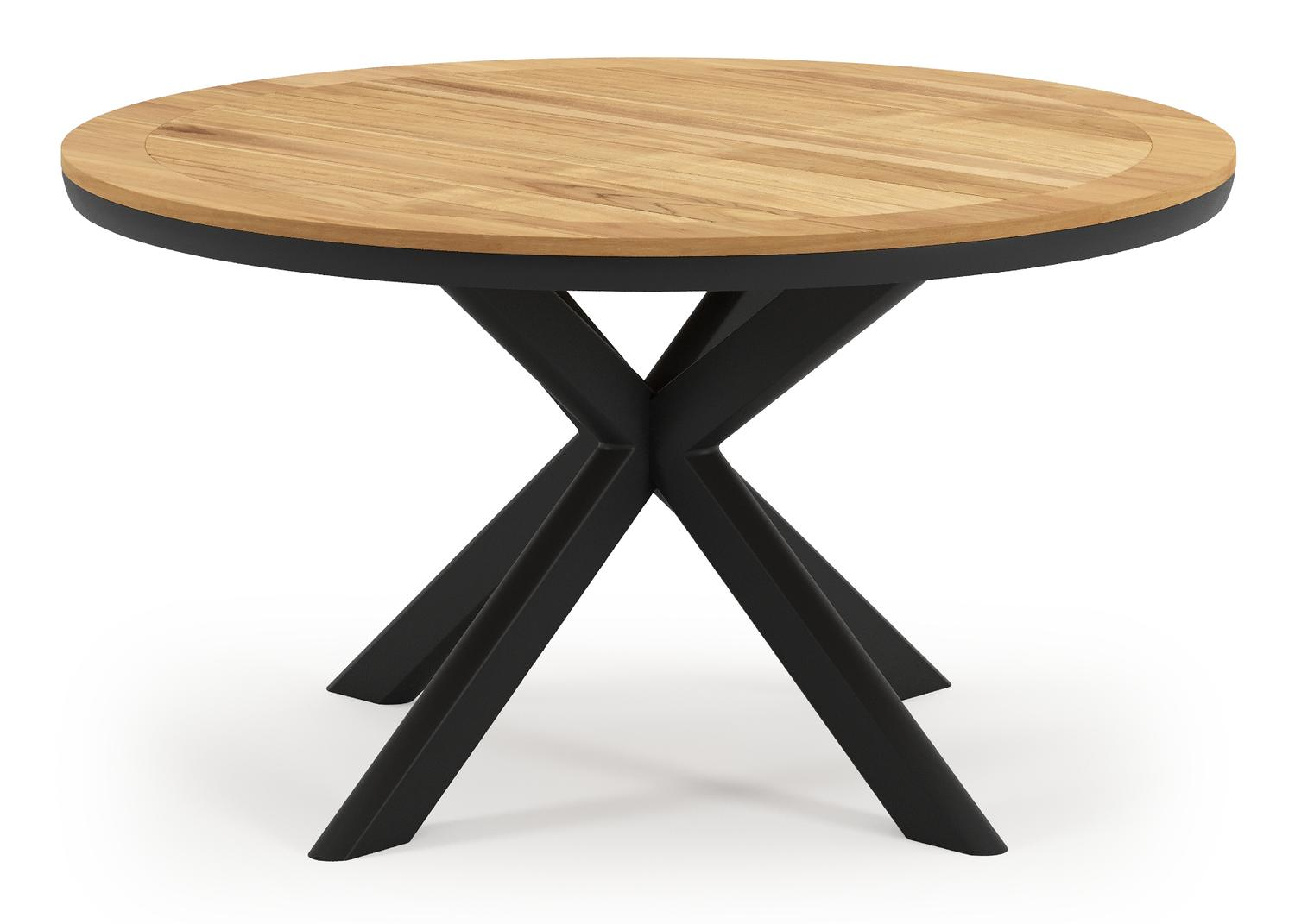 Pamplona ronde tuinset in zwart aluminium en teak naturel met 6 Calobra tuinstoelen