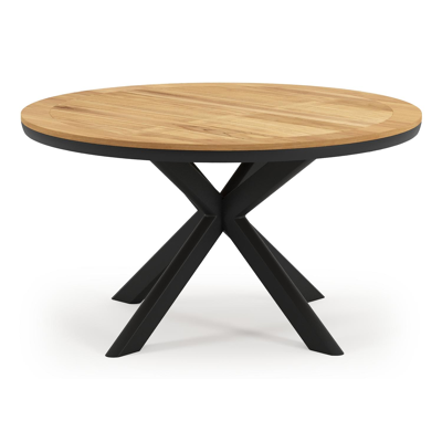 Pamplona tuintafel rond in zwart aluminium en teak Naturel - Dia. 140 x H 72 cm