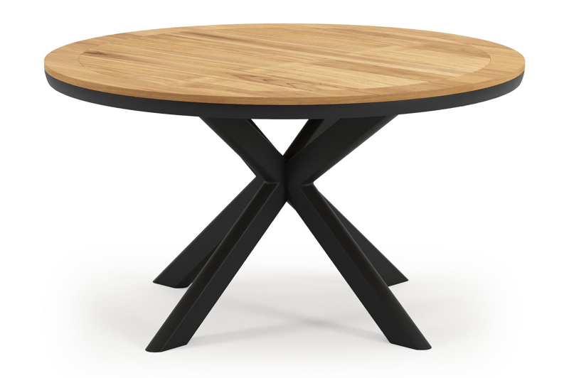 Pamplona tuintafel rond in zwart aluminium en teak Naturel - Dia. 140 x H 72 cm