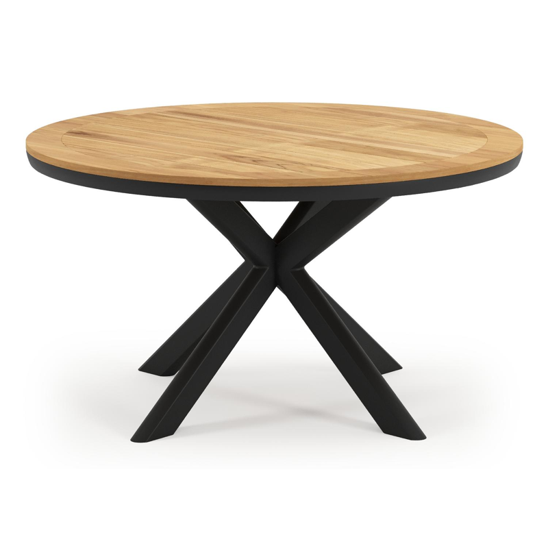 Pamplona tuintafel rond in zwart aluminium en teak Naturel - Dia. 140 x H 72 cm