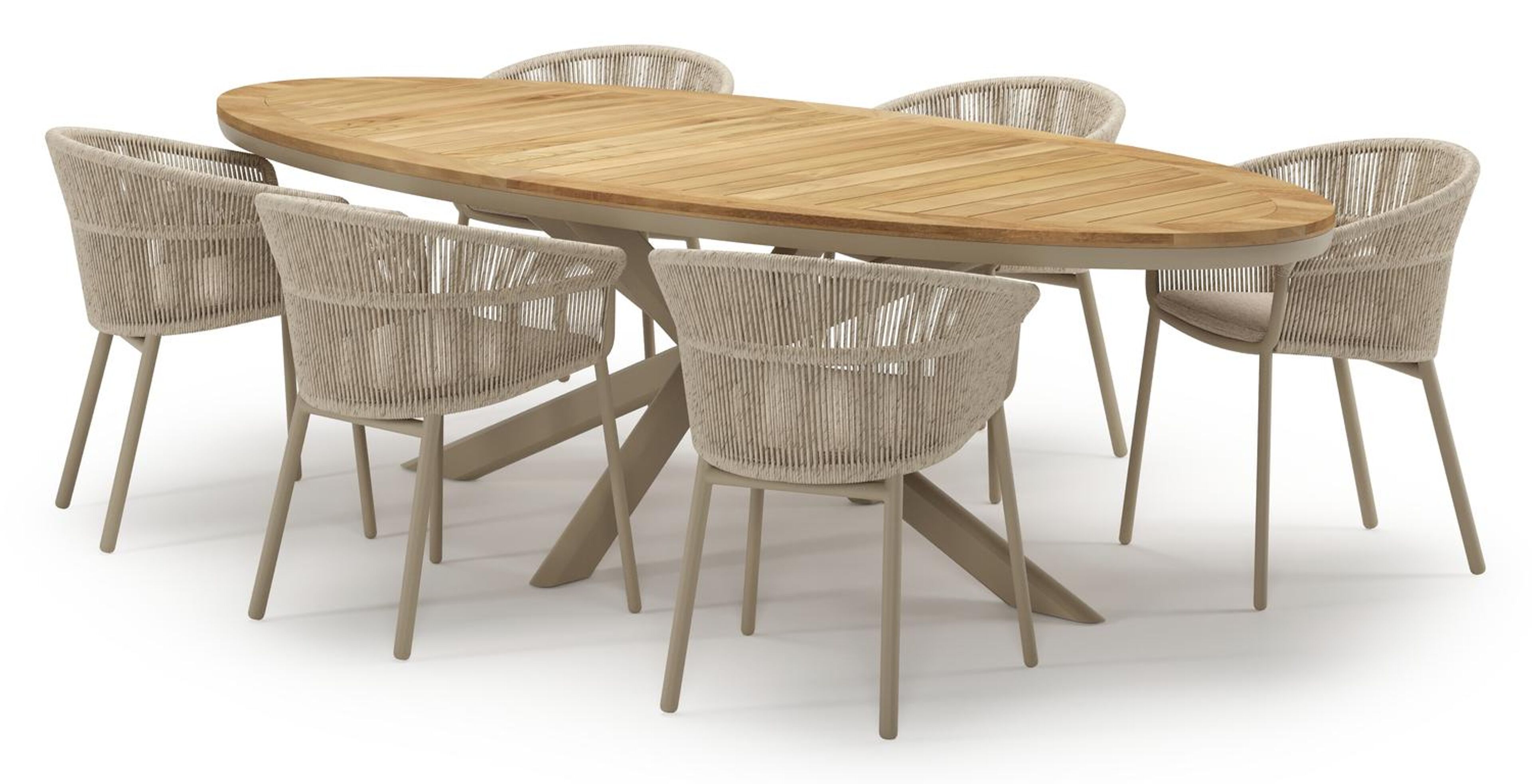 Ensemble de jardin Pamplona en aluminium beige et sintered stone natural finish avec 6 chaises de jardin empilable Matera