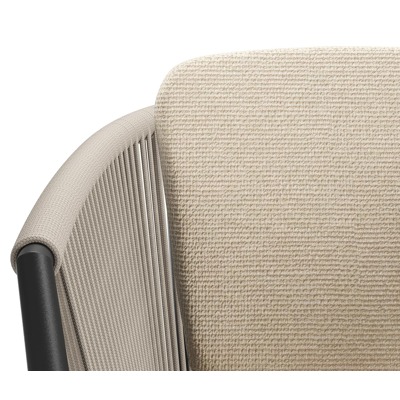 Orso tuinstoel in zwart aluminium en beige verticaal geweven ronde rope met zitkussen in All Weather Cosytica Althea Chalk