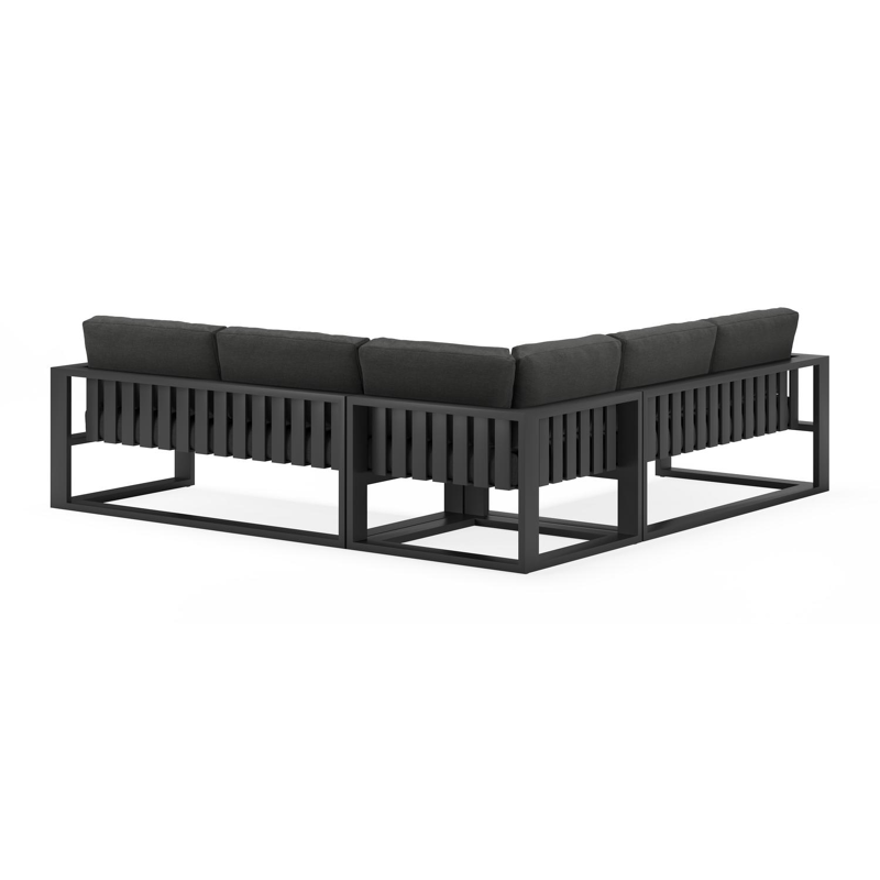 Verato loungehoek in zwart aluminium met tundra charcoal all weather sunbrella® luxe kussens