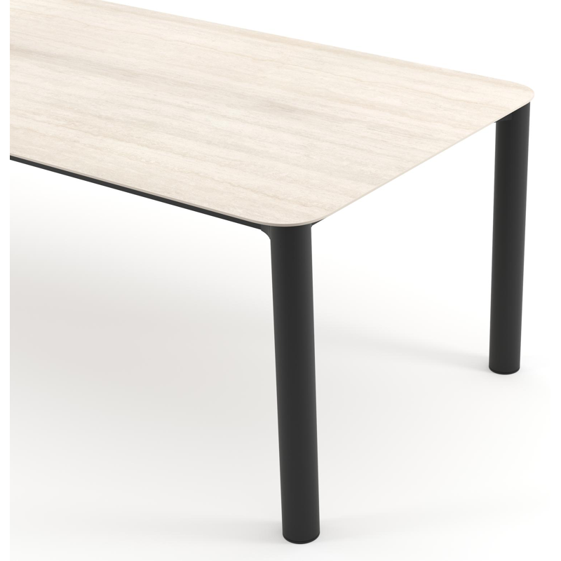 Orso tuintafel rechthoekig afgerond in zwart aluminium en volkeramiek Travertino Bianco - L 240 x B 100 x H 73.5 cm