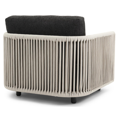 Organo loungestoel 1-zit in zwart aluminium en beige verticaal geweven luxe vlakke rope met chartres sooty all weather sunbrella® luxe kussen