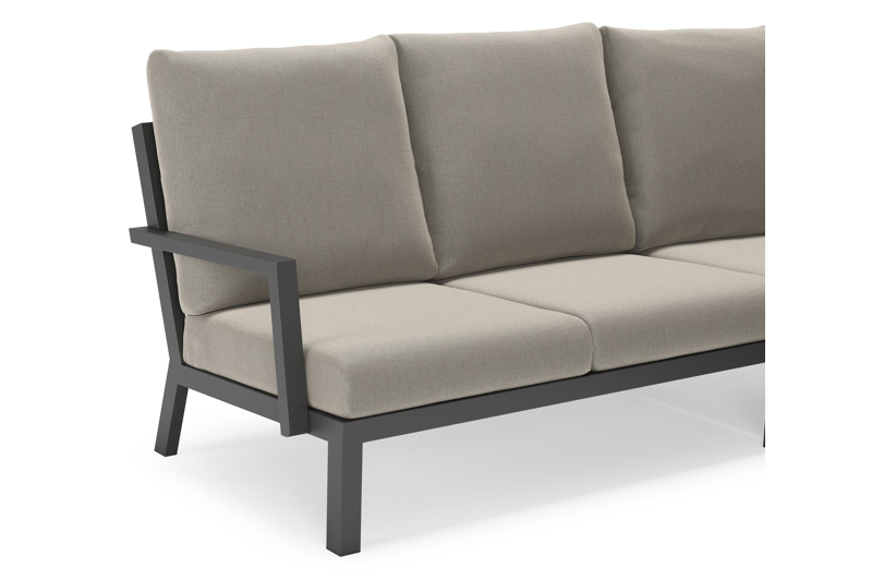 Alcudia loungehoek in zwart aluminium met grijs weather+ softtouch kussens