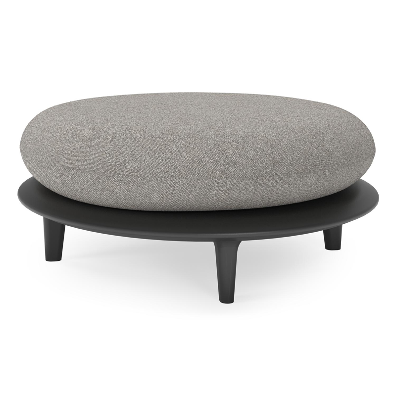 Bomero poef in zwart aluminium met tundra charcoal all weather sunbrella® luxe kussen