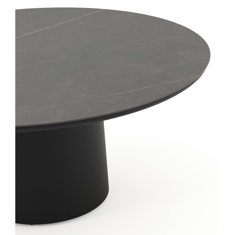 Amico low dining tuintafel rond in zwart aluminium en volkeramiek Calatorao - Dia. 148 x H 61 cm