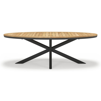 Pamplona ovale tuinset in zwart aluminium en teak natural finish met 6 Matera tuinstoelen