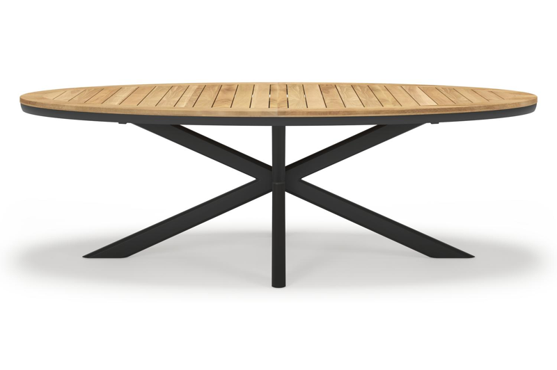 Pamplona ovale tuinset in zwart aluminium en teak natural finish met 6 Matera tuinstoelen