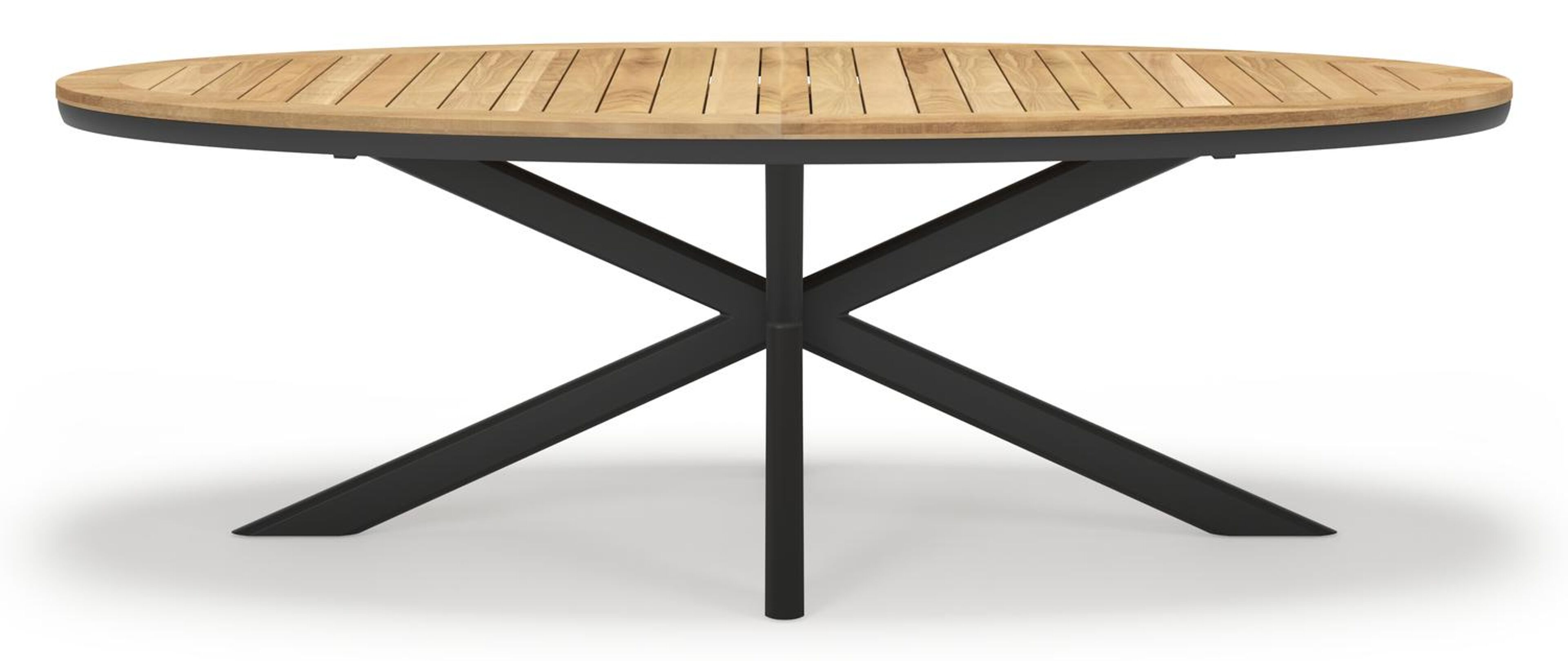 Pamplona tuintafel ovaal in zwart aluminium en teak natural finish - L 240 x B 115 x H 72 cm