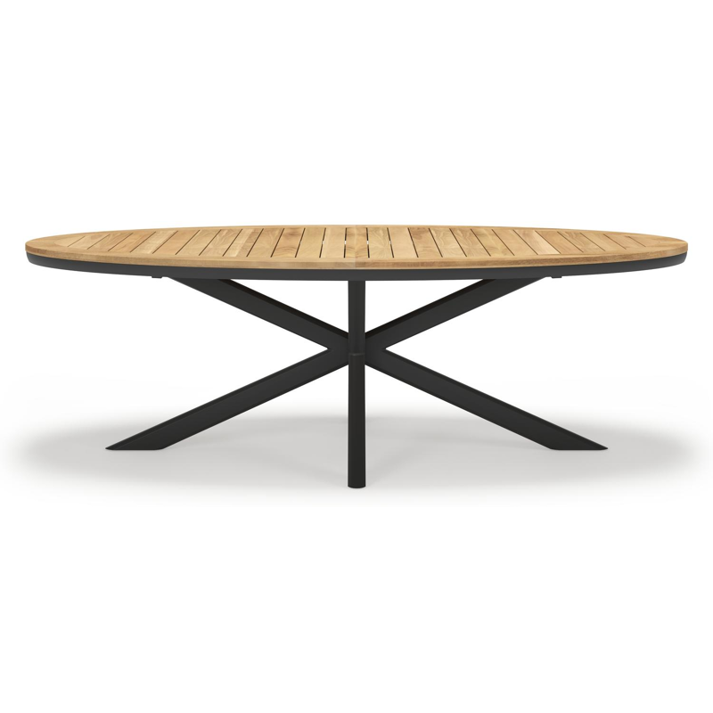 Pamplona ovale tuinset in zwart aluminium en teak natural finish met 6 Matera tuinstoelen