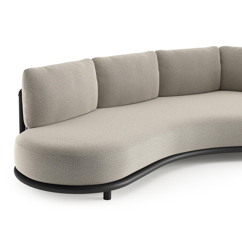 Lomano loungebank in zwart aluminium en zwart verticaal geweven luxe vlakke rope met firenze sand all weather solica kussen