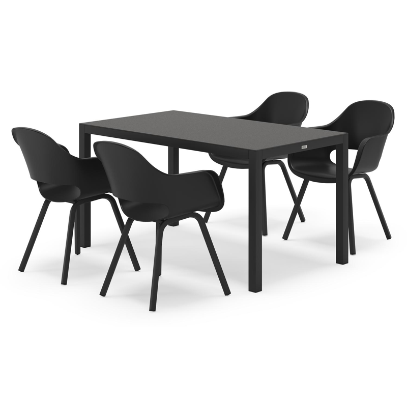 Feltro ensemble de jardin rectangulaire en aluminium noir en sintered stone notte minerale avec 4 chaises de jardin Artena