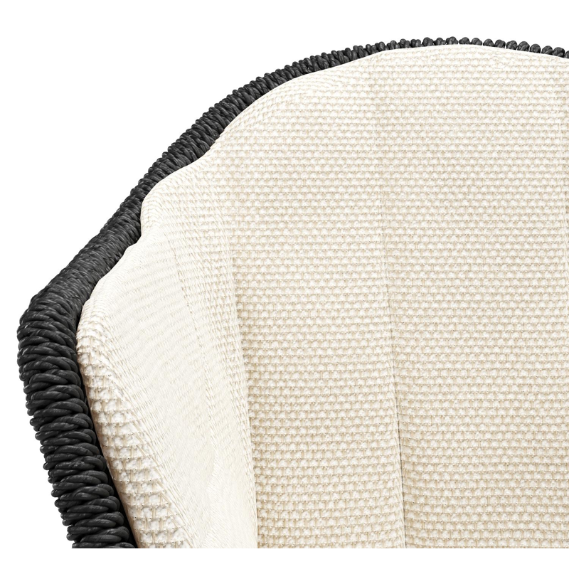 Pagino tuinstoel in zwart aluminium en zwart ronde wicker met zitkussen in All Weather Cosytica Althea Off White