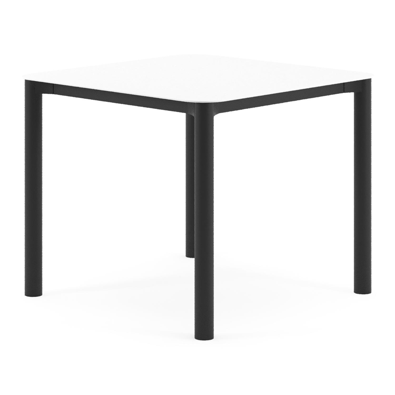 Orso tuintafel rechthoekig afgerond in zwart aluminium en volkeramiek Arctic White - L 90 x B 90 x H 74.5 cm