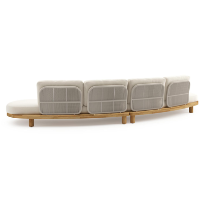 Donato loungebank in teak en beige verticaal geweven ronde rope met all weather cosytica Althea Off White kussen