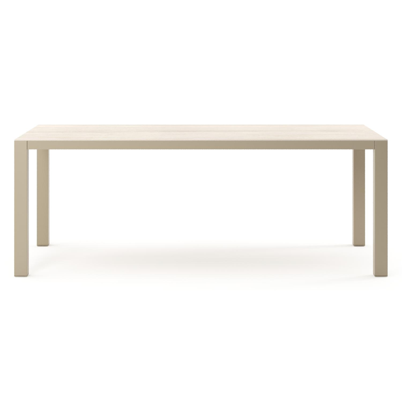 Como tuintafel rechthoekig in beige aluminium en volkeramiek Travertino Bianco - L 200 x B 100 x H 75 cm