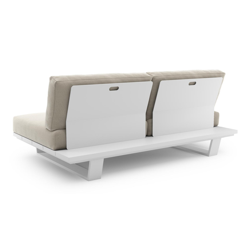 Canapé de jardin Pagino en aluminium blanc et coussins en all weather sunbrella® luxe lopi marble