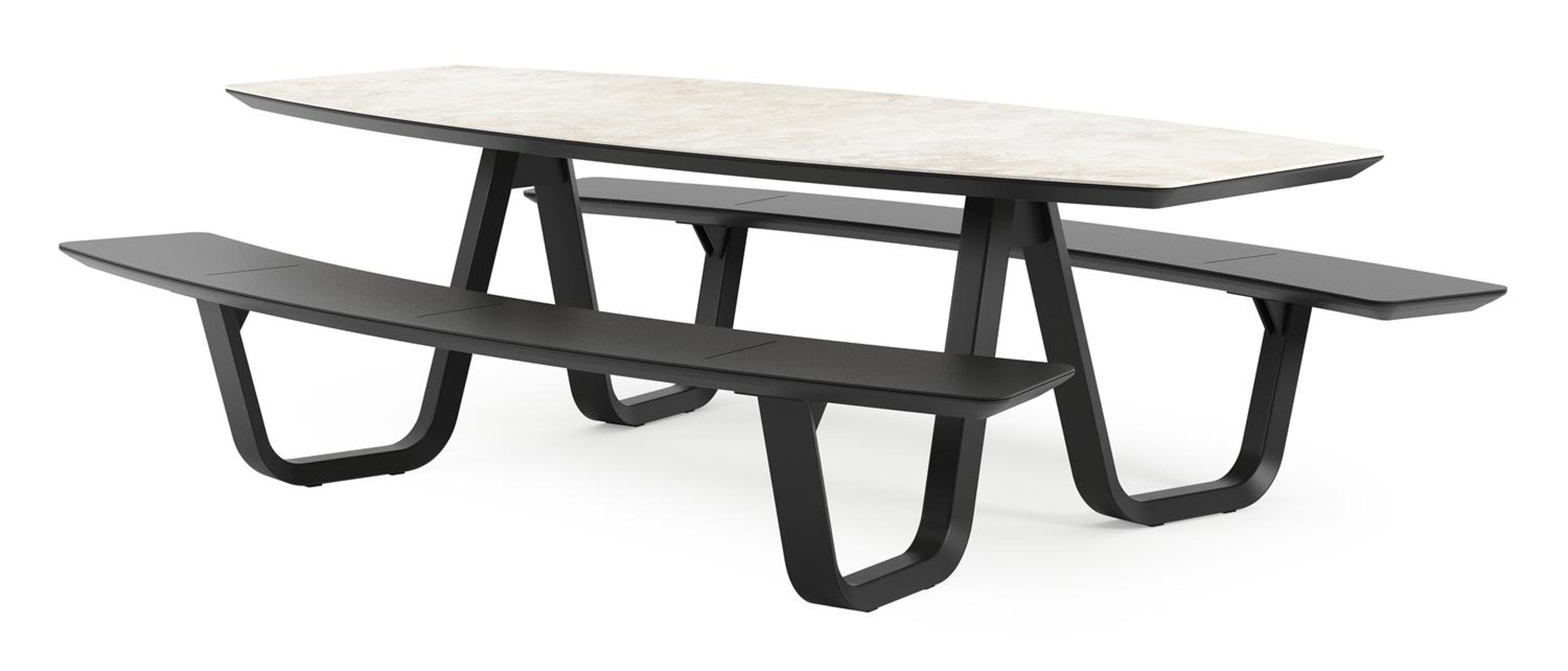 Forno picknicktafel bootvorm bootvorm in zwart aluminium en volkeramiek Rapolano L 240 x B 181 cm